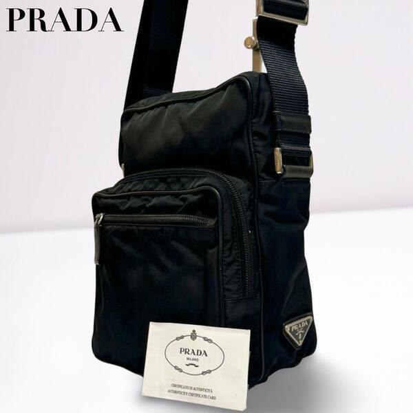 【正規品】PRADA プラダ アマゾン型 三角ロゴ ショルダーバッグ ナイロン レザー 黒 ブラック メンズ レディース ユニセックス 白タグ