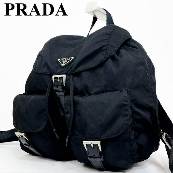 【正規品】PRADA プラダ バックパック リュックサック バッグ カバン 三角ロゴ ナイロン レザー 黒 白タグ レディース メンズ ユニセックス