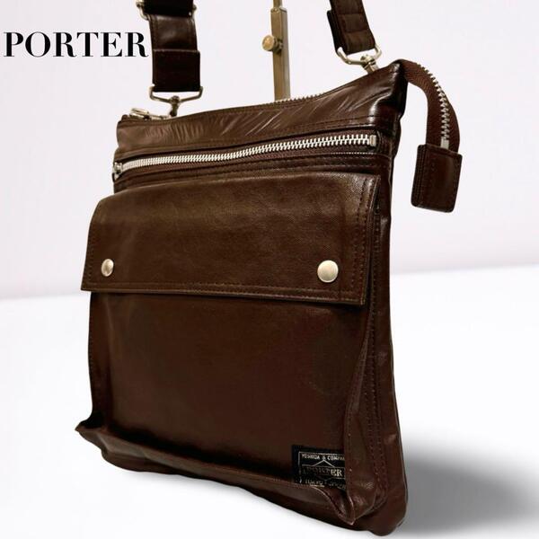 PORTER ポーター ヨシダカバン ショルダーバッグ メッセンジャーバッグ 肩掛け 斜め掛け レザー ブラウン メンズ レディース ユニセックス