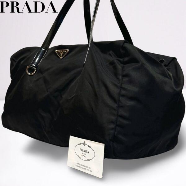 【美品】PRADA プラダ ボストンバッグ トートバッグ ブラック 黒 ナイロン 三角ロゴ 白タグ 正規品 レディース メンズ ユニセックス