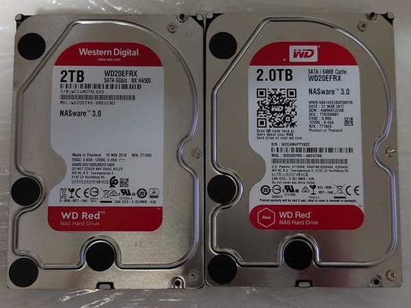 WESTERN DIGITAL Red WD20EFRX 2個セット 2TB x2 4TB 3.5インチ SATA HDD WD ウェスタンデジタル レッド NASware3.0【中古】②