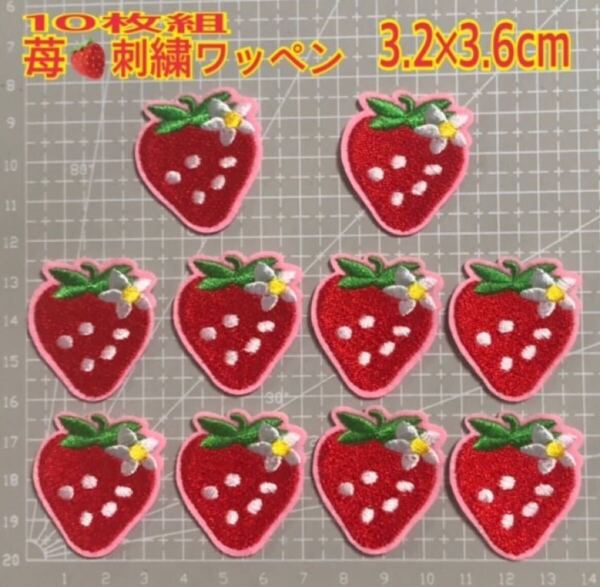 10枚組 いちご苺ワッペン アップリケ アイロンワッペン 刺繍ワッペンイチゴワッペン