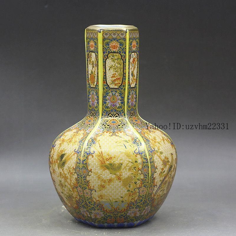年制琺瑯彩万花彩四方花瓶工芸品 陶磁器 装飾品 花瓶 花器 美品