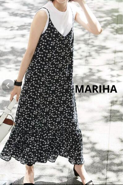 【美品】 MARIHA マリハ 潮騒のドレス 花柄 マキシ丈 キャミワンピース 濃紺 フレア ロングワンピース ナチュラル系 大人可愛い 夏