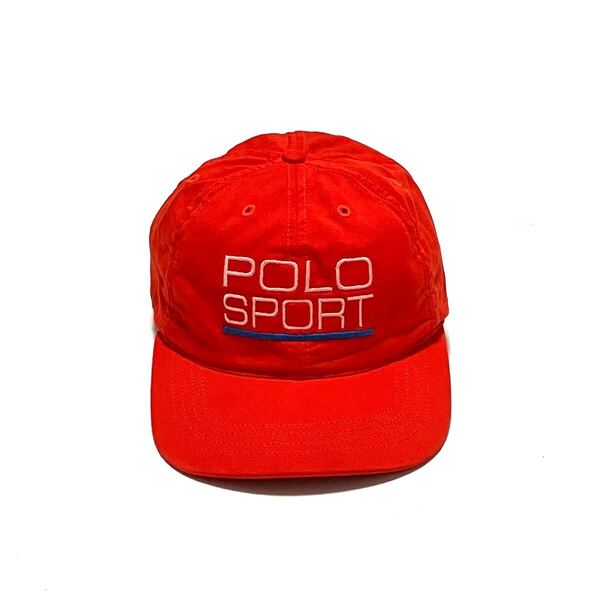 アメリカ製 ポロ スポーツ ラルフローレン ベースボール キャップ 帽子 オレンジ POLO SPORT 90’s 90年代 フリーサイズ 刺繍