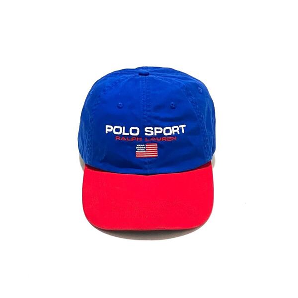 POLO SPORT ポロスポーツ 2トーン コットン ベースボール ダッド キャップ 星条旗 刺繍 赤x青 ポロスポ フリーサイズ ラルフローレン 復刻