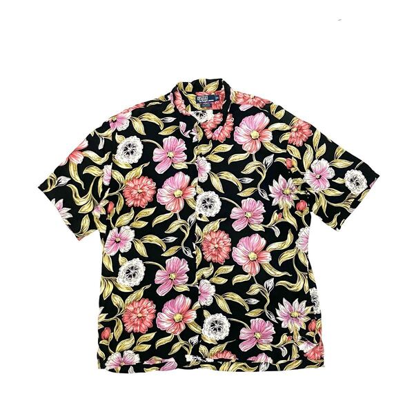 XL 美品 ポロ ラルフローレン 総柄シャツ クレイトン シャツ 半袖 CLAYTON 黒 ブラック 開襟 オープンカラー レーヨン Polo Ralph Lauren