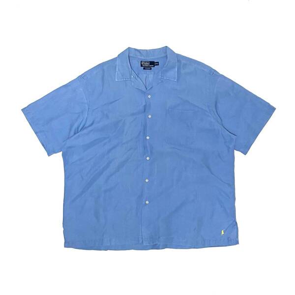 XXL ポロ ラルフローレン Caldwell 半袖シャツ 裾ポニー刺繍 ブルー 開襟 オープンカラー Polo Ralph Lauren ビッグサイズ ヴィンテージ