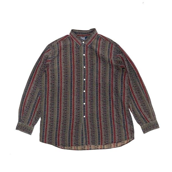 XL 美品 ポロ ラルフローレン 長袖 ペイズリー シャツ総柄 幾何学模様 バンダナ柄 シルクxコットン Polo Ralph Lauren 90’s 90年代