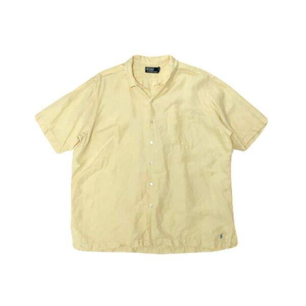XL ポロ ラルフローレン Caldwell 半袖 シャツ 裾ポニー刺繍 イエロー 黄色 開襟 オープンカラーPolo Ralph Lauren ヴィンテージポロ 90s右