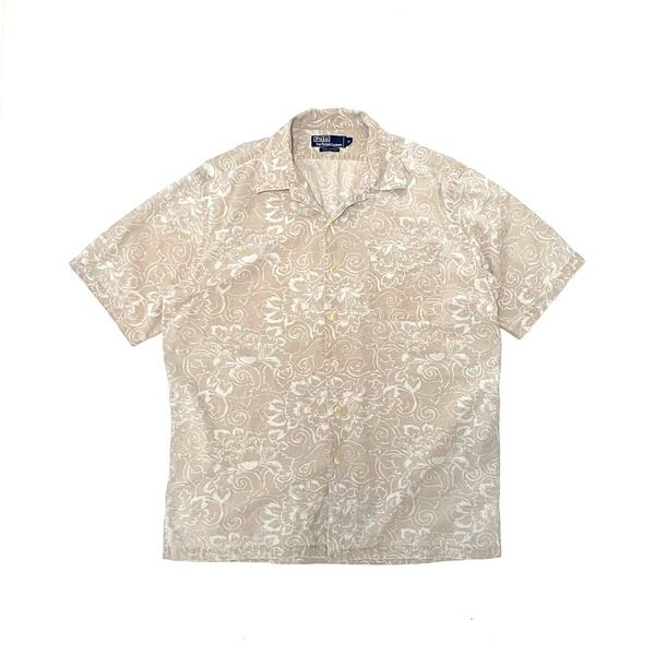M ポロ ラルフローレン コットン オープンカラー 半袖 シャツ 総柄 開襟 ハワイアン アロハ ヴィンテージ Polo Ralph Lauren 90’s 90年代