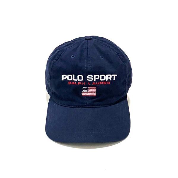 アメリカ製 ポロスポーツ POLO SPORT 星条旗 ダッド ベースボール キャップ 帽子 ヴィンテージ ネイビー 刺繍 90’s 90年代 ラルフローレン