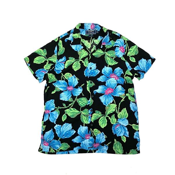 L POLO SPORT ポロ スポーツ レーヨン 花柄 開襟 オープンカラー プリント シャツ アロハ ハワイアン ハイビスカス ラルフローレン 半袖