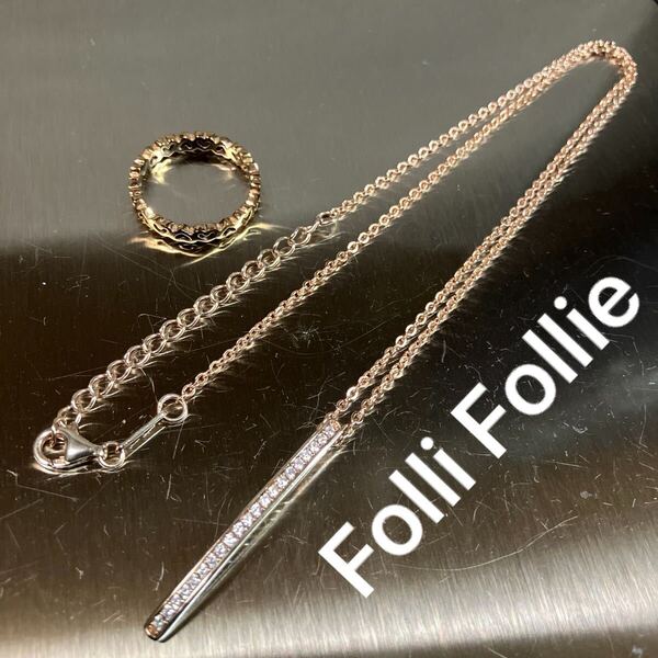 【m】 Folli Follie フォリフォリ SV925 ネックレス 指輪 セット ゴールドカラー