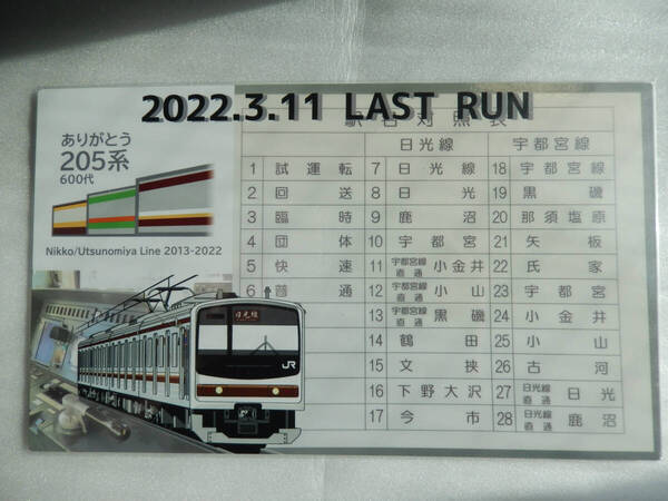 【送料込 匿名発送】鉄道 記念 サボ プレート 【 ありがとう 205系 ラストラン 駅名対照表 車両 デザイン 】☆★☆★☆★ グッズ 電車 列車
