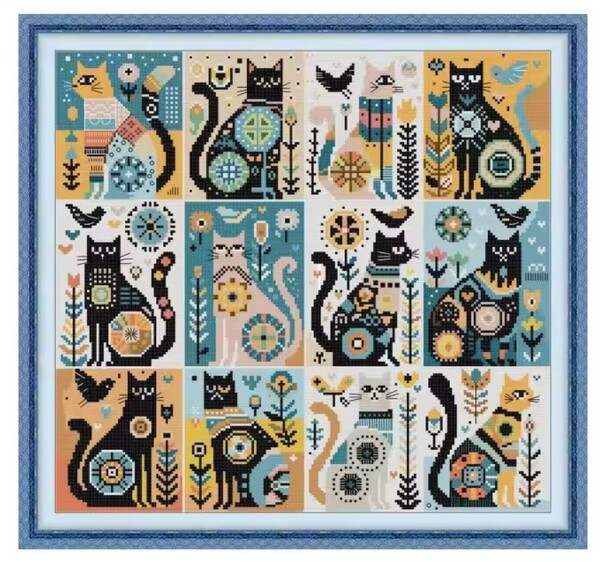 【送料無料・匿名配送】クロスステッチ Twelve Black Cats 12匹の黒猫達 46×43cm 刺繍