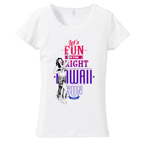 (XL)ホワイト【tf088】フラガール&グラデーションロゴ*フラダンスメール便発送Tシャツ半袖送料無料レディース南国夏ロゴカジュアル