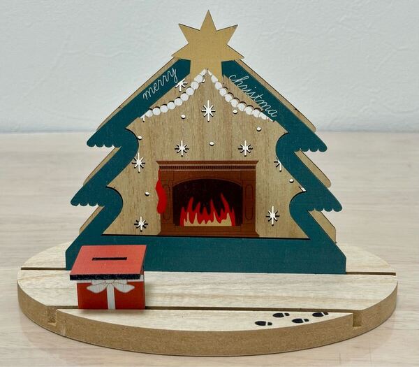 ナチュラルキッチン☆クリスマス オブジェ台 背景スタンド 木製 ツリー 暖炉 置物