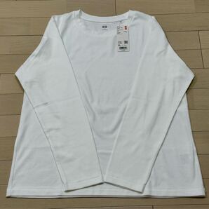 ユニクロ☆レディース スムースストレッチコットンクルーネックT 長袖 ホワイト XL 新品 タグ付き 長袖Tシャツ ロンT 白