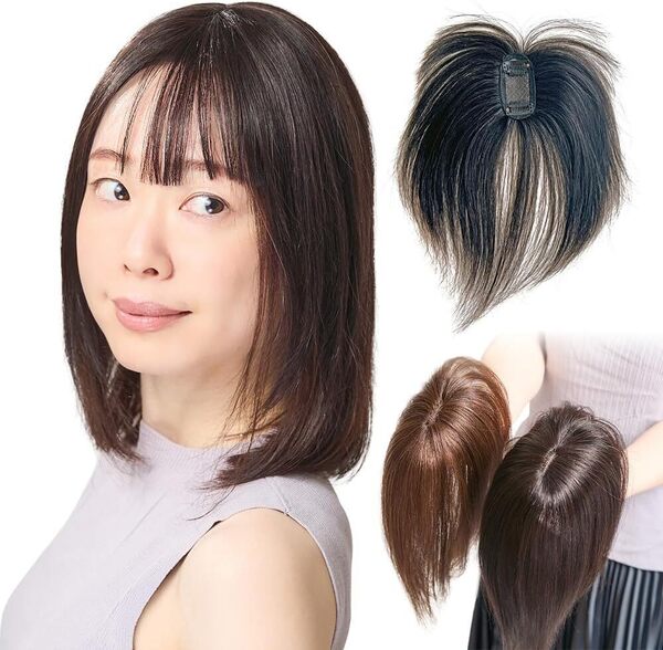 部分ウィッグ 人毛100% 前髪あり 白髪 薄毛カバー 日本人女性監修 ワンタッチ ボリュームアップ レディース (ナチュラルブラック)