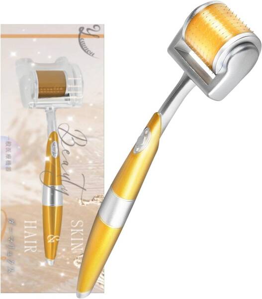 ダーマローラー Derma novaフェイスローラー 美顔器 リフトアップ 目元ケア ハリシワ マイクロニードルローラー 男女兼用 (金0.5mm)
