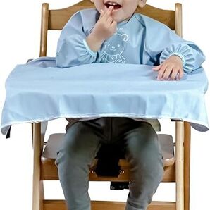 1歳~3歳 お食事エプロン 長袖 撥水加工 服が汚れずお掃除が楽に 離乳食 ベビーエプロン テーブルクロス一体型 洗濯機対応 フリーサイズ
