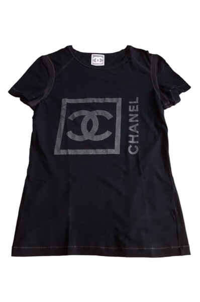 レア 美品 vintage CHANEL 07P スポーツライン デカココマーク Tシャツ sports line big coco CC logo T-Shirt 黒 P30784K00445 ココマーク