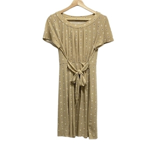 Courreges COURREGES размер 38 M - бежевый, белый и черный Женская горловина, короткие рукава, длина до колена, цветочный рисунок, красивое платье