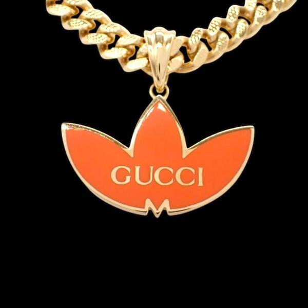 箱 グッチ GUCCI アディダス adidas トレフォイル ゴルメット ネックレス チェーン インターロッキング ペンダント オレンジ ゴールド 3461