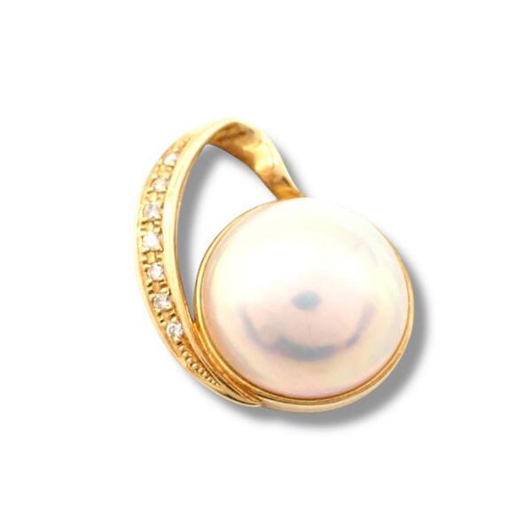 タサキ 田崎真珠 TASAKI ネックレストップ ペンダントトップ マベパール 真珠 ダイヤ ダイヤモンド 0.10ct K18 750 イエローゴールド 3449