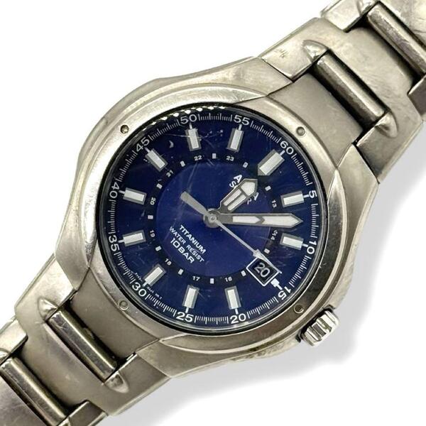 稼働 セイコー アルバ ソーラー チタニウム ブルーフェイス 腕時計 SEIKO ALBA V145-0AG0 3針 ラウンド ブルー シルバー 3519