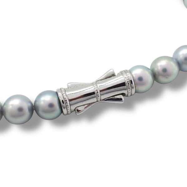 現行/箱付き 田崎真珠 タサキ TASAKI ネックレス チョーカー あこや パール 真珠 ブルーグレー グレー 7.5mm SV シルバー 3484