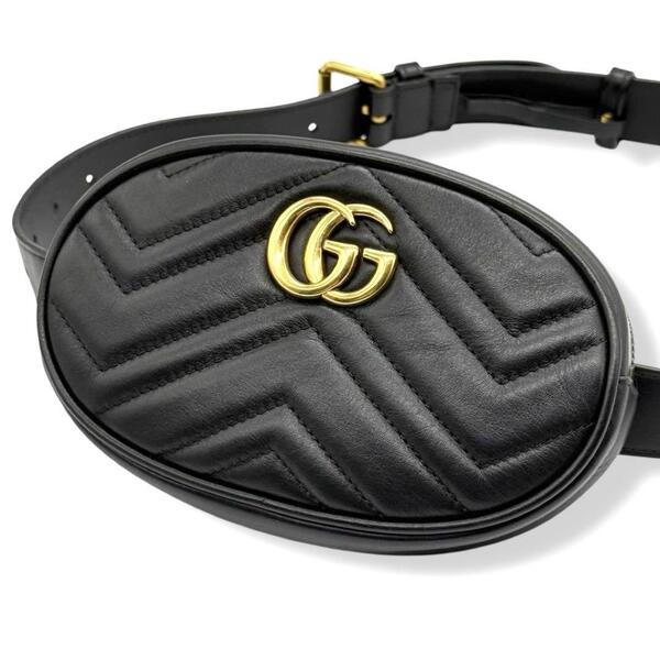 使用わずか グッチ ボディバッグ ブラック GGマーモント キルティング GUCCI 476434 ウエストバッグ ショルダーバッグ 3583