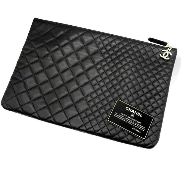 新品同様 シャネル クラッチバッグ マトラッセ ラムスキン ブラック CHANEL セカンドバッグ ハンドバッグ ココマーク 3580