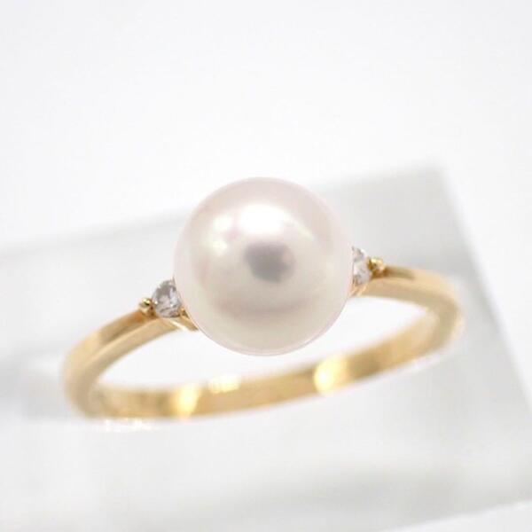 田崎真珠 TASAKI タサキ パール 真珠 7mm ダイヤ ダイヤモンド リング 指輪 18K K18 YG K18YG 9.5号 イエローゴールド ジュエリー 3562