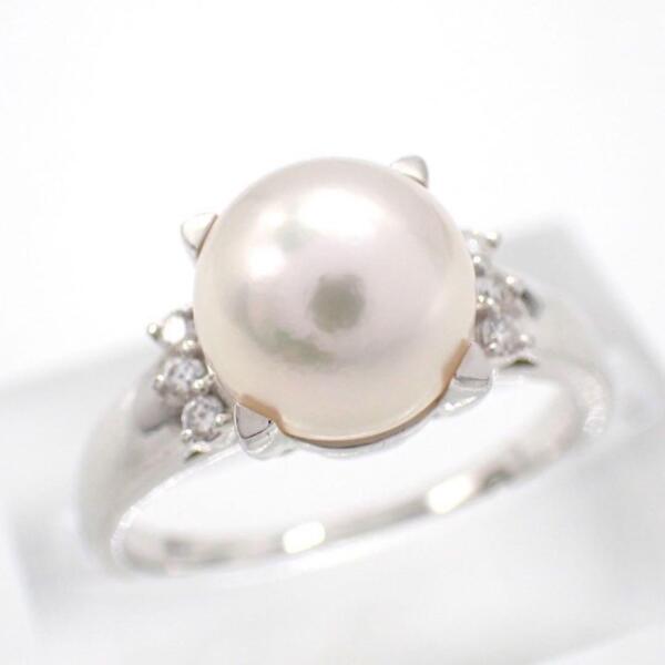 箱 タサキ 田崎真珠 TASAKI パール 真珠 8.5mm ダイヤモンド ダイヤ 0.08ct リング 指輪 11号 Pt900 プラチナ ジュエリー 3557