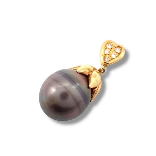 タサキ 田崎真珠 TASAKI 黒蝶真珠 パール ダイヤモンド ダイヤ 0.05ct ネックレストップ ペンダントトップ K18 YG イエローゴールド 3590
