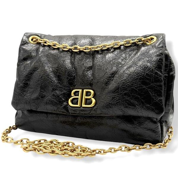未使用 バレンシアガ 2way チェーン ショルダーバッグ モナコ 黒 BALENCIAGA 781672 トートバッグ ハンドバッグ BBロゴ 3669