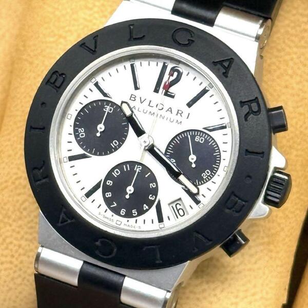 稼働 ブルガリ 腕時計 自動巻き ディアゴノ クロノグラフ アルミニウム BVLGARI AC38TA AT デイト メンズ スモールセコンド cq1
