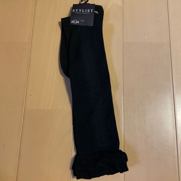 送料込み 新品 STYLIST ハイソックス 23-25cm 黒 ブラック 岡本 送料無料