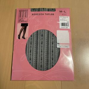 送料無料 新品 REBECCA TAYLOR レベッカテイラー パンティストッキング M-L プチレースストライプ 黒 つま先スルー 吸汗 静電気防止