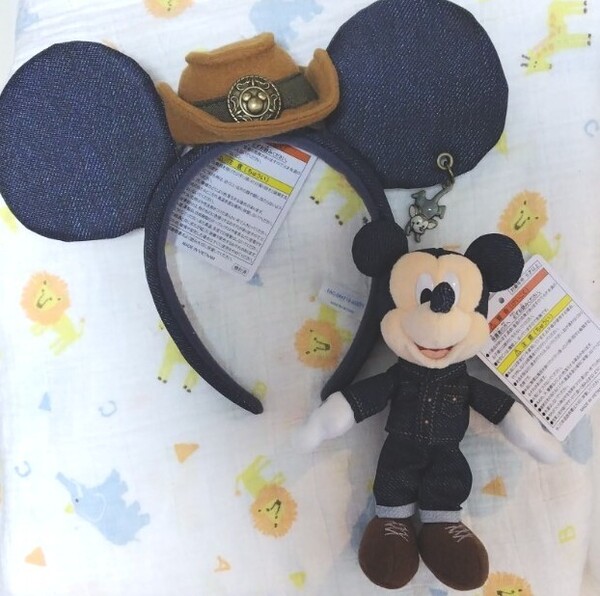 タグ付★ディズニーランド ディズニーシー ディズニー カチューシャ ぬいぐるみバッジ ウエスタン ビッグサンダーマウンテン デニム