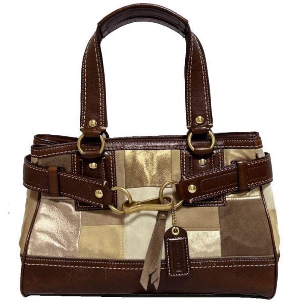 コーチ COACH パッチワーク 肩掛け ハンドバッグ 10299 ブラウン ベージュ パッチワーク スエード レザー 中古Aランク レディース