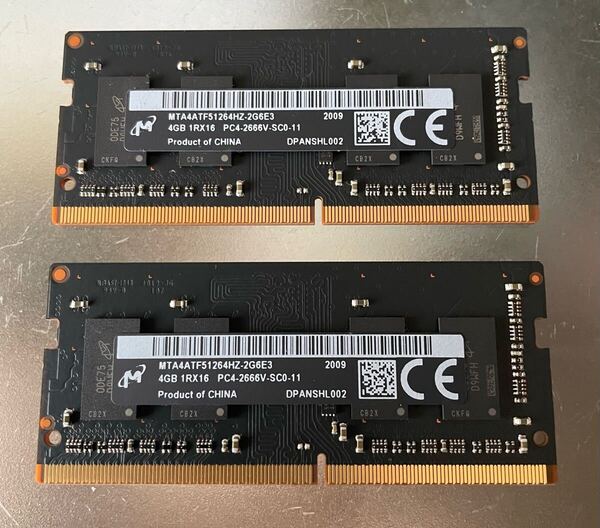 4GB 2枚セット 合計8GB PC4-2666V DDR4 2666MHz 260ピン SDRAM SODIMM Mac mini Apple純正 Micron製