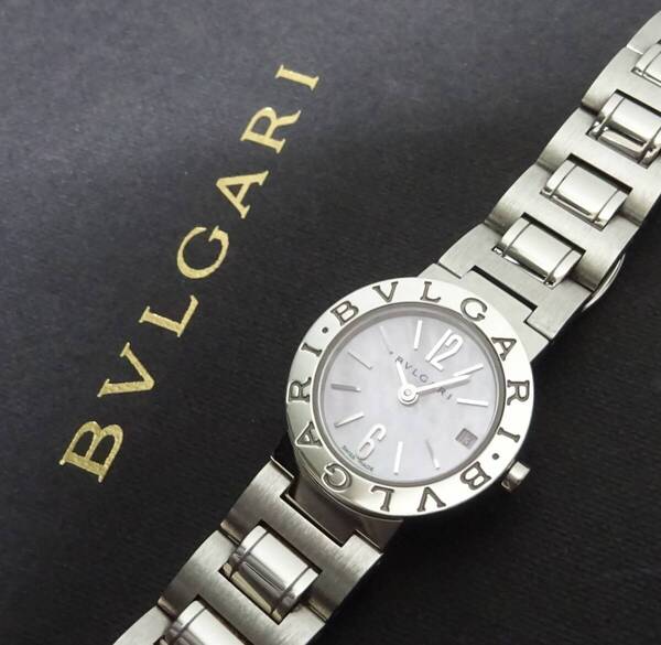 美品 希少日本限定 BVLGARI ブルガリブルガリ BB23SS ピンクシェル文字盤 レディース 純正内外箱あり 本物