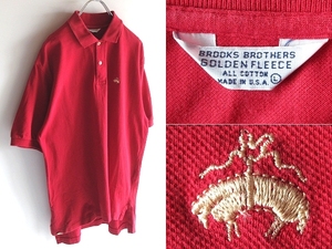 редкий USA производства 80s Vintage Brooks Brothers Brooks Brothers . Logo вышивка олень. . рубашка-поло L красный красный кошка pohs соответствует