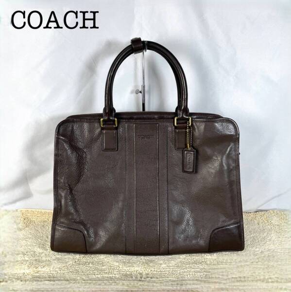 ★COACH★ウェビング レザー ビジネスバッグ コーチ 茶系 ダークブラウン オールドコーチ A4収納可 ハンドバッグ 本革 ブリーフケース B076