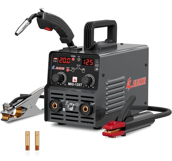 溶接機 100v 半自動 125A アーク溶接 ノンガスワイヤー溶接 tig溶接 1台3役 インバーター直流 半自動溶接機 定格使用率60% 小型 軽量