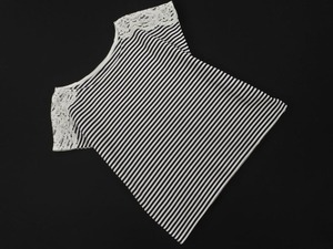 Cat Pos OK ROPE ROPE кружева полосатый футболка размер M/белый х черный ■◆ ☆ ffb7 Дамы