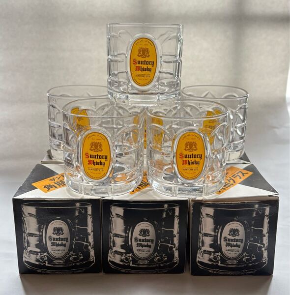 Suntory Whisky サントリーウイスキー 角瓶 亀甲グラス 6個セット 未使用品 ヴィンテージグラス 非売品